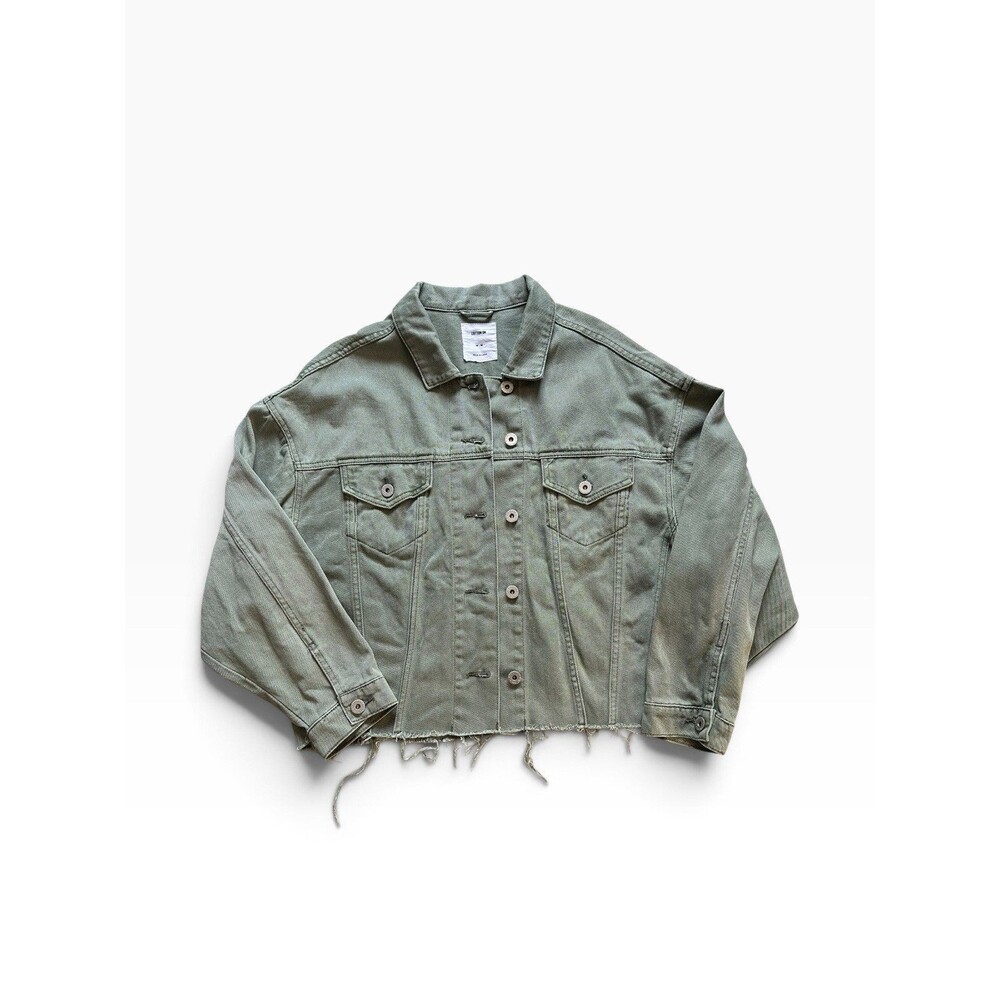 Cotton On Denim Trucker Jacket Women's Medium Autumn Grunge Crop Raw Frayed Hem